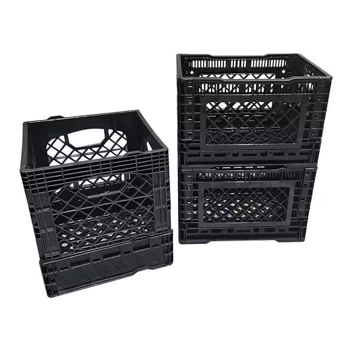 Black Wholesale Stacking 16 Quart Collapsible Milk Crate