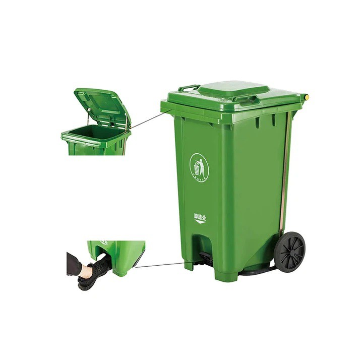 HDPE large plastic trash bin with sealed lid foot pedal and wheels HDPE large plastic trash bin with sealed lid foot pedal and wheels