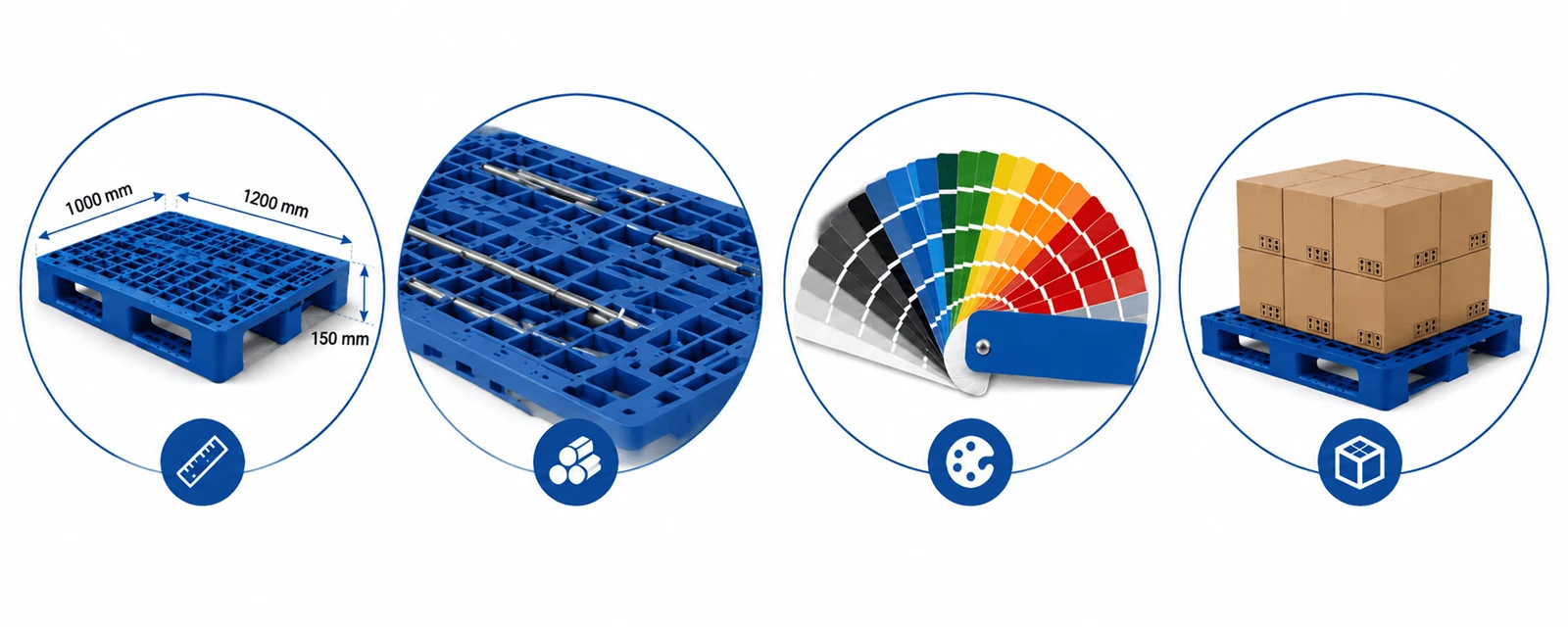 stackable-plastic-pallet-steel-reinforcement-features-size-color-load-collage stackable-plastic-pallet-steel-reinforcement-features-size-color-load-collage