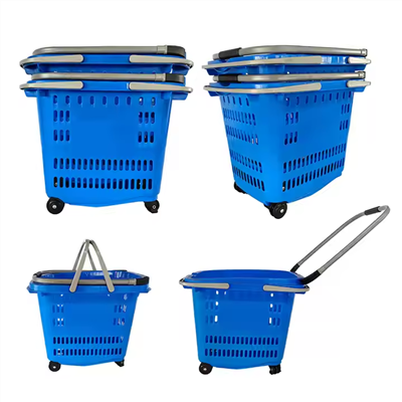 Plastic 50L Shopping Handled Wheeled Basket
